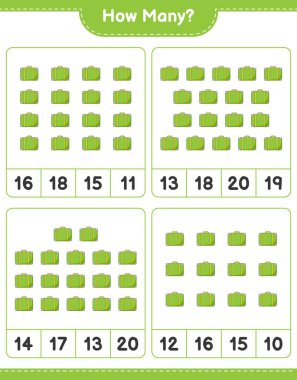 Maç sayısı, kaç bavul. Eğitimsel çocuk oyunu, yazdırılabilir çalışma tablosu, vektör illüstrasyonu