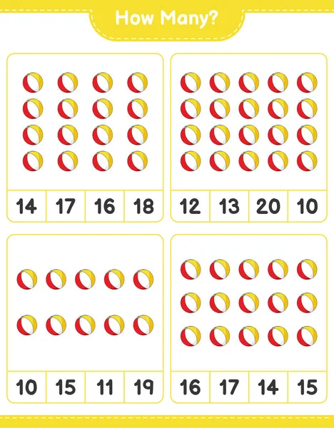 Maç Sayısı Kaç Tane Plaj Topu Eğitimsel Çocuk Oyunu Yazdırılabilir — Stok Vektör