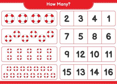 Maç sayısı, kaç Lifebuoy. Eğitimsel çocuk oyunu, yazdırılabilir çalışma tablosu, vektör illüstrasyonu