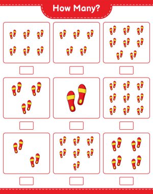 Maç sayıyorum, kaç Flip Flop. Eğitimsel çocuk oyunu, yazdırılabilir çalışma tablosu, vektör illüstrasyonu