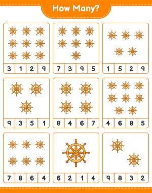 Ship Steering Wheel 'ın kaç tane oyunu olduğunu sayıyorum. Eğitimsel çocuk oyunu, yazdırılabilir çalışma tablosu, vektör illüstrasyonu