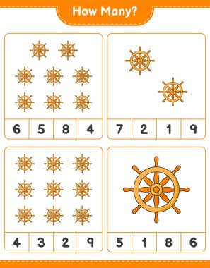 Ship Steering Wheel 'ın kaç tane oyunu olduğunu sayıyorum. Eğitimsel çocuk oyunu, yazdırılabilir çalışma tablosu, vektör illüstrasyonu