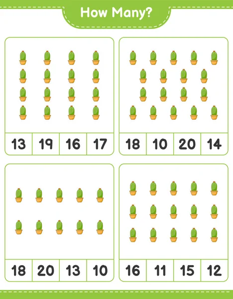 Räknar Spel Hur Många Kaktus Pedagogiska Barn Spel Utskrivbara Kalkylblad — Stock vektor