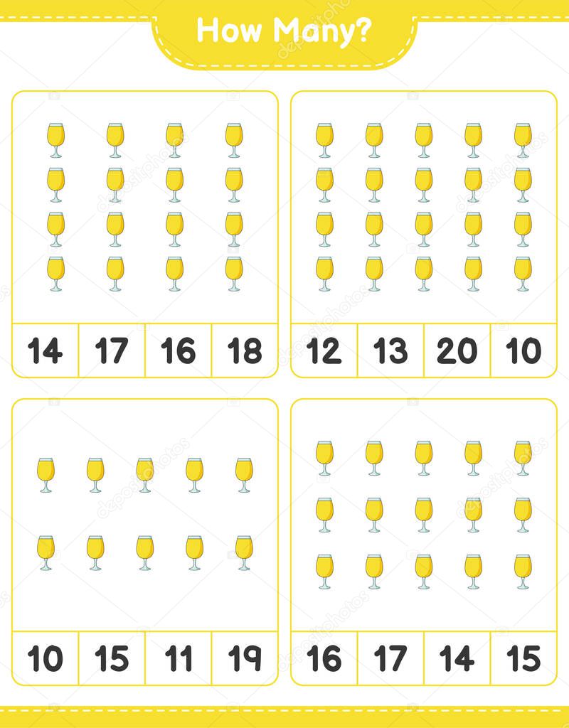 Counting game, how many Cocktail. Educational children game, printable worksheet, vector illustration