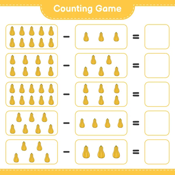 Подсчитывая Игру Посчитайте Количество Butternut Squash Напишите Результат Образовательные Игры — стоковый вектор