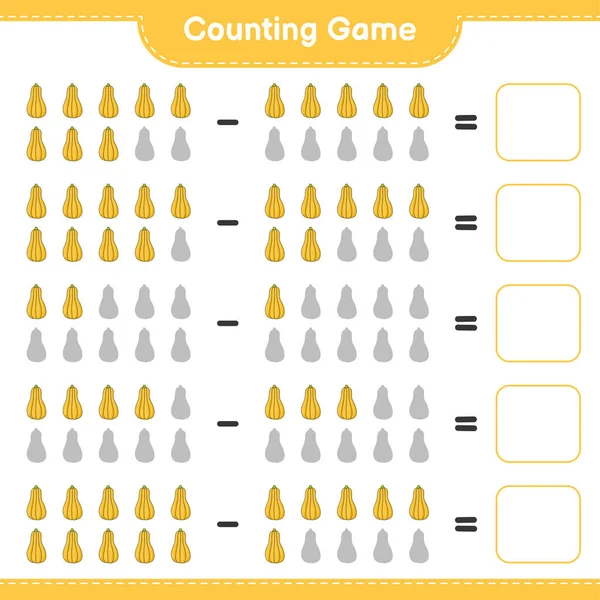 Подсчитывая Игру Посчитайте Количество Butternut Squash Напишите Результат Образовательные Игры — стоковый вектор