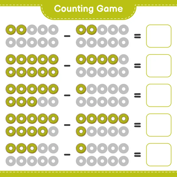 计数游戏 计数多努特的数量 并写下结果 教育儿童游戏 可打印工作表 矢量图解 — 图库矢量图片