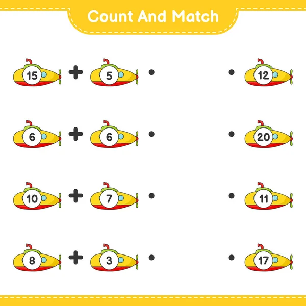 Count Match Count Number Submarine Match Right Numbers Educational Children — Stock Vector