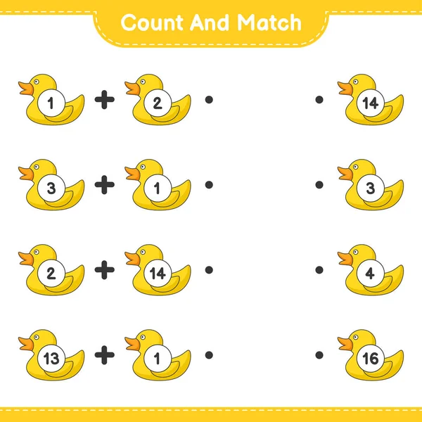 Count Match Count Number Rubber Duck Match Right Numbers Educational — Stock Vector