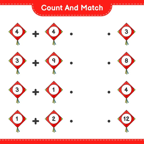 Count Match Count Number Kite Match Right Numbers Educational Children — Stock Vector