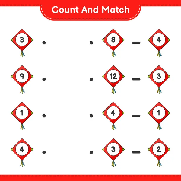 Count Match Count Number Kite Match Right Numbers Educational Children — 图库矢量图片