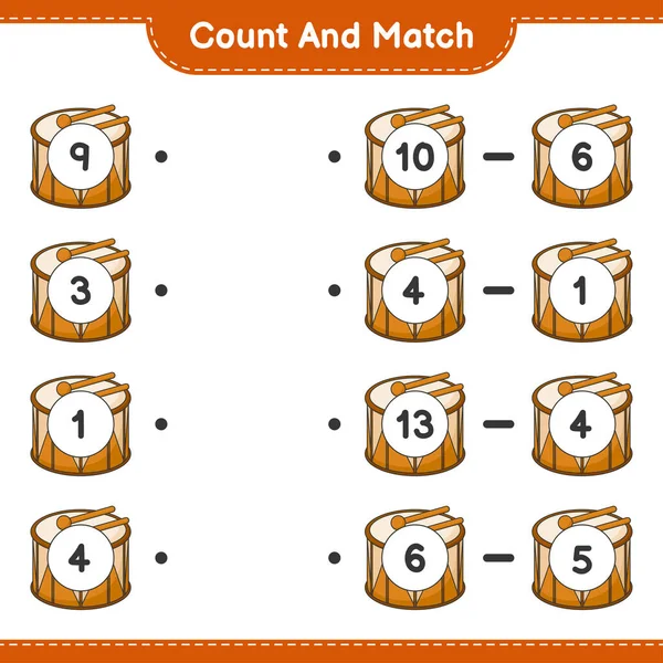 Count Match Count Number Drum Match Right Numbers Educational Children — 图库矢量图片