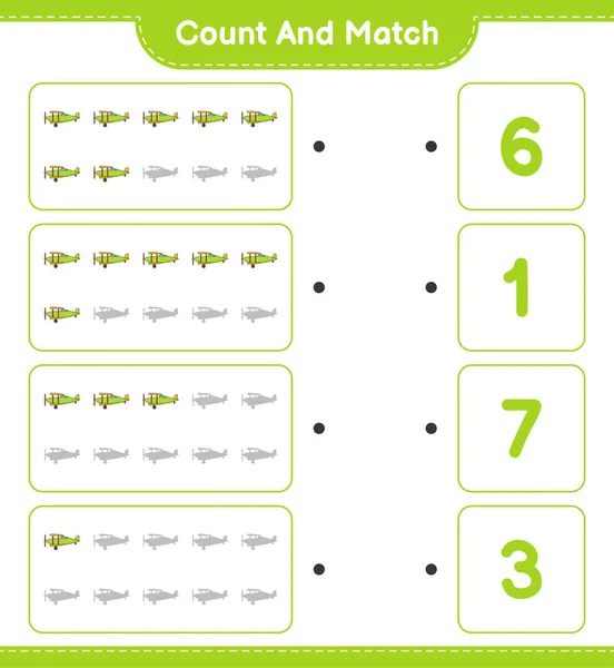 Zählen Und Übereinstimmen Die Anzahl Der Flugzeuge Zählen Und Mit — Stockvektor