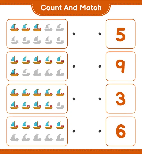 Count Match Count Number Boat Match Right Numbers Educational Children — 图库矢量图片