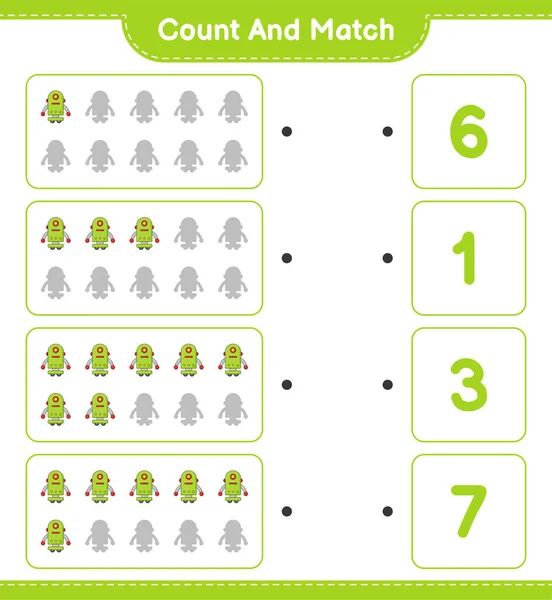 Tel Match Tel Het Aantal Robot Character Match Met Juiste — Stockvector