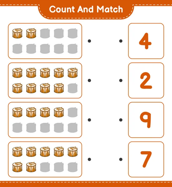 Contar Coincidir Contar Número Tambor Coincidir Con Los Números Correctos — Vector de stock
