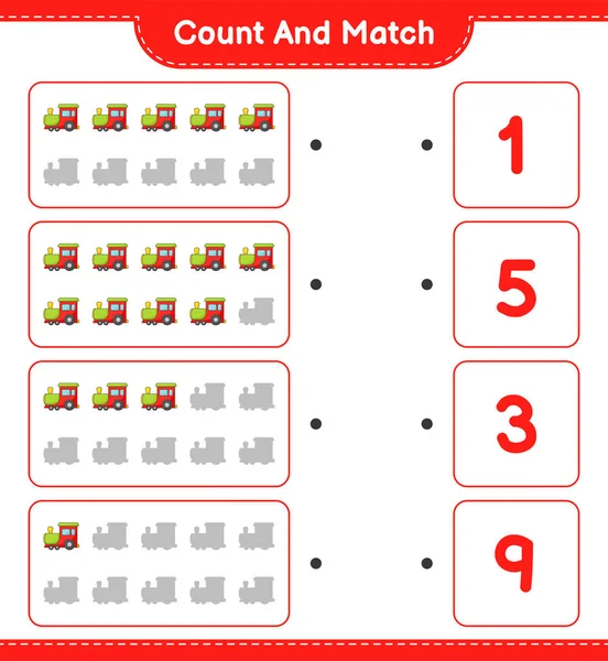 Räkna Och Matcha Räkna Antalet Tåg Och Matcha Med Rätt — Stock vektor