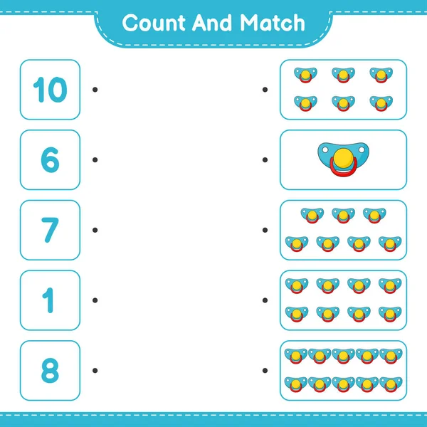 Contar Coincidir Contar Número Chupete Coincidir Con Los Números Correctos — Archivo Imágenes Vectoriales