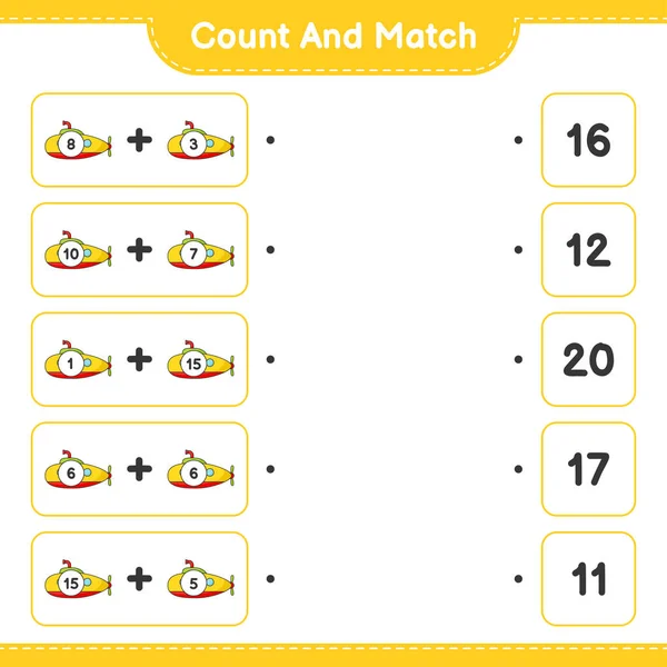 Contare Abbinare Contare Numero Sottomarini Abbinare Con Numeri Giusti Gioco — Vettoriale Stock