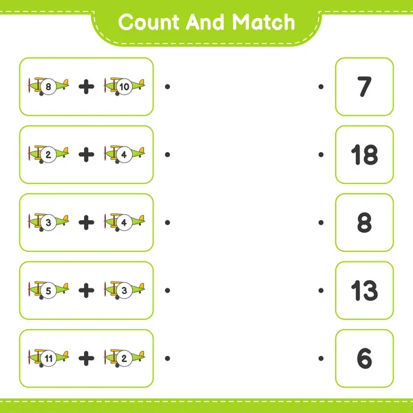 Count Match Count Number Plane Match Right Numbers Educational Children — Stock Vector