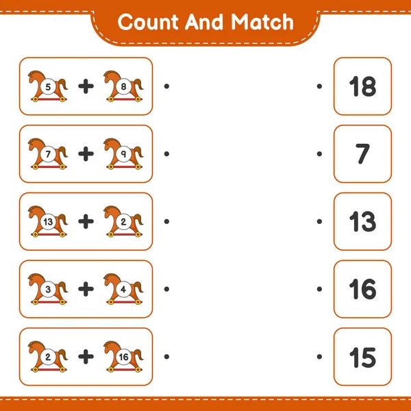 Count Match Count Number Rocking Horse Match Right Numbers Educational — Stock Vector