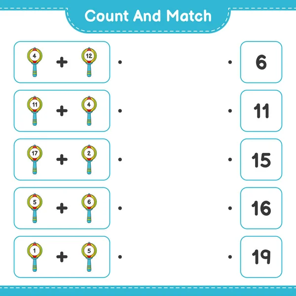 Zählen Und Übereinstimmen Zählen Sie Die Anzahl Der Babyrasseln Und — Stockvektor