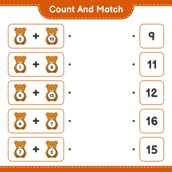 Count Match Count Number Teddy Bear Match Right Numbers Educational — 图库矢量图片