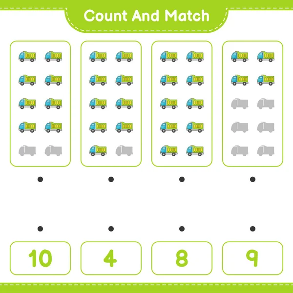 Zählen Und Übereinstimmen Die Anzahl Der Lkws Zählen Und Mit — Stockvektor