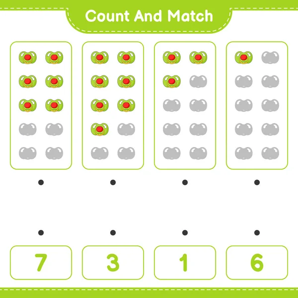 Zählen Und Übereinstimmen Die Anzahl Der Schnuller Zählen Und Mit — Stockvektor