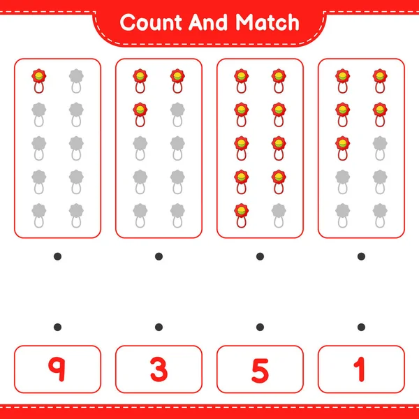Zählen Und Übereinstimmen Zählen Sie Die Anzahl Der Babyrasseln Und — Stockvektor