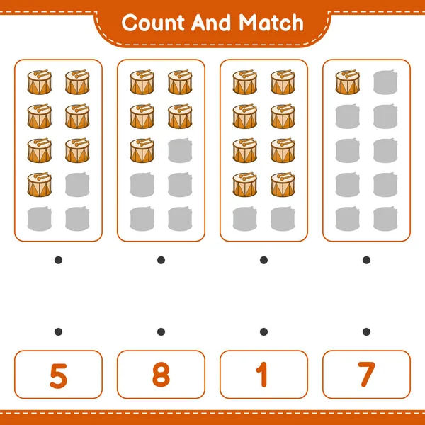 Contare Abbinare Contare Numero Drum Abbinare Con Numeri Giusti Gioco — Vettoriale Stock