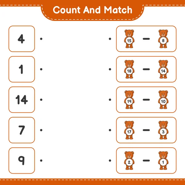 Count Match Count Number Teddy Bear Match Right Numbers Educational — Stock Vector