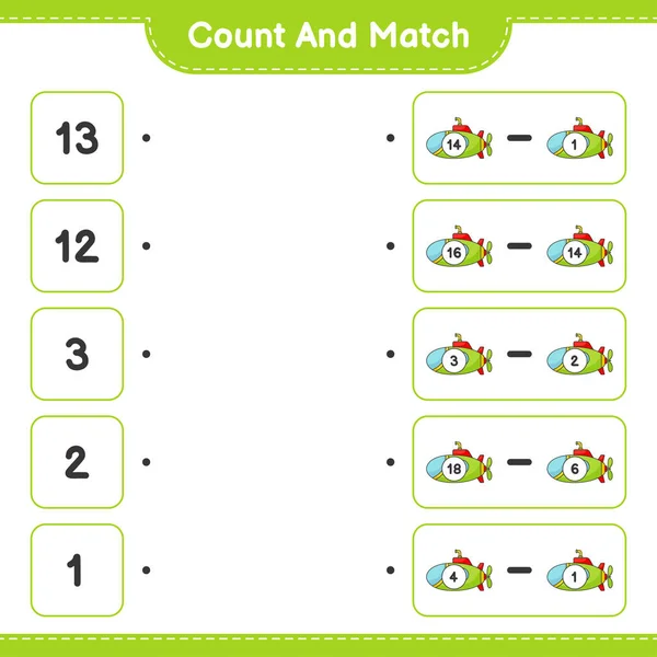 Zählen Und Übereinstimmen Die Anzahl Der Boote Zählen Und Mit — Stockvektor