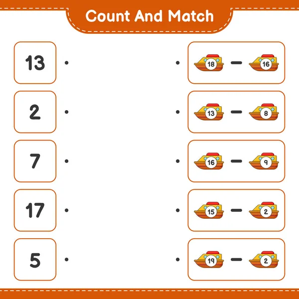 Count Match Count Number Boat Match Right Numbers Educational Children — Stock Vector