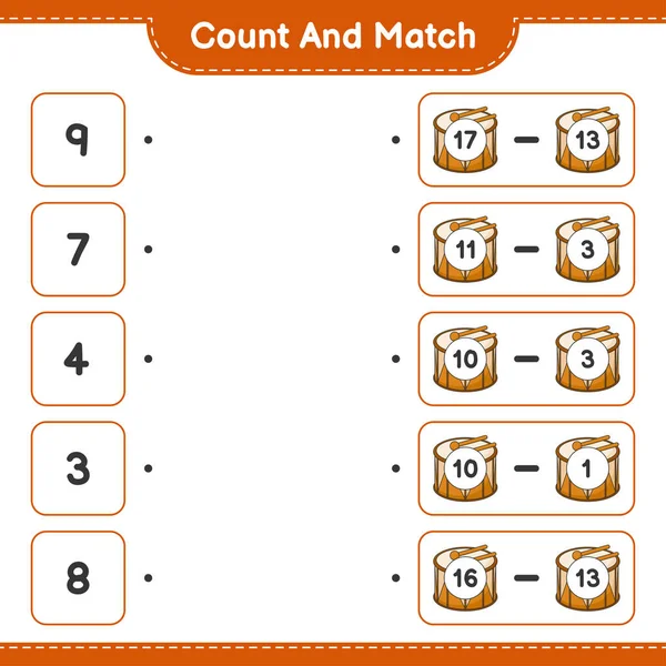 Contare Abbinare Contare Numero Drum Abbinare Con Numeri Giusti Gioco — Vettoriale Stock