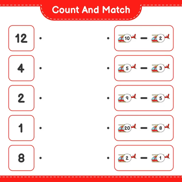 Подсчитайте Сравните Посчитайте Количество Вертолётов Сопоставьте Правильными Номерами Образовательные Игры — стоковый вектор