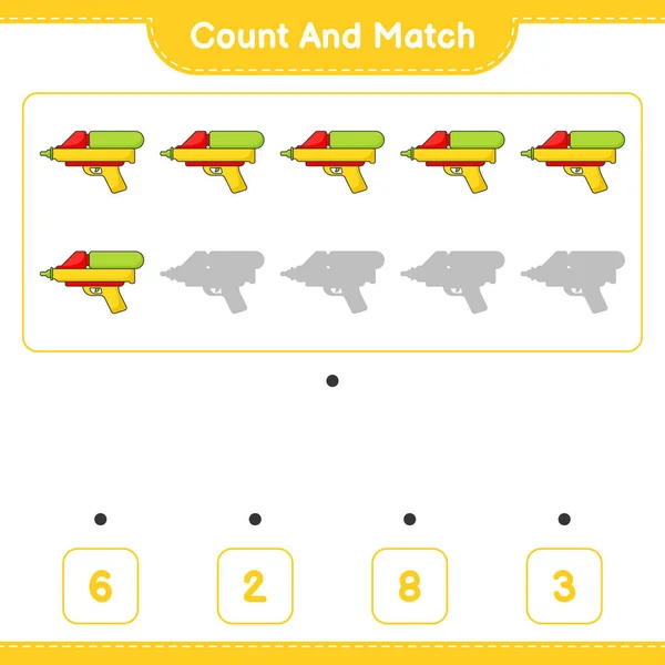 Count Match Count Number Water Gun Match Right Numbers Educational — Stock Vector