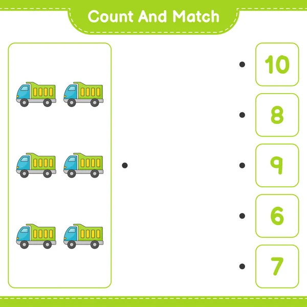 Contar Emparejar Contar Número Camiones Emparejar Con Los Números Correctos — Vector de stock