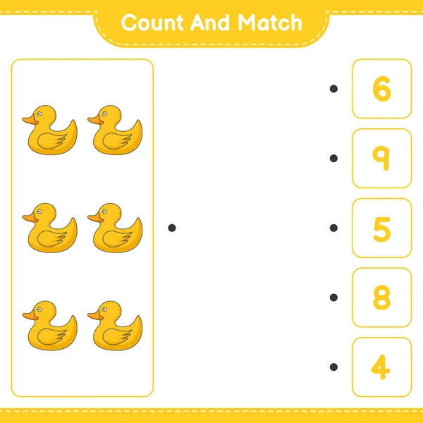 Tel Match Tel Het Aantal Rubber Duck Match Met Juiste — Stockvector