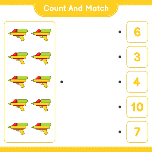 Count Match Count Number Water Gun Match Right Numbers Educational — Stock Vector