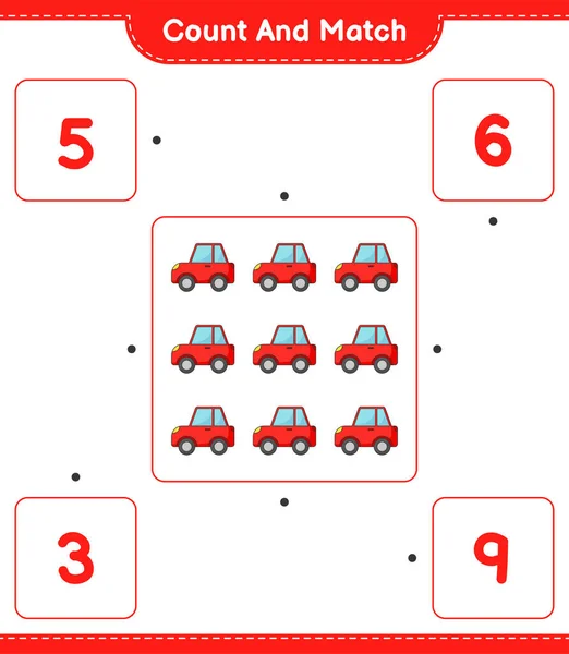Zählen Und Übereinstimmen Die Anzahl Der Autos Zählen Und Mit — Stockvektor