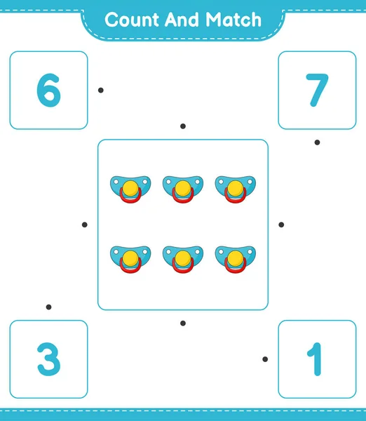 Zählen Und Übereinstimmen Die Anzahl Der Schnuller Zählen Und Mit — Stockvektor