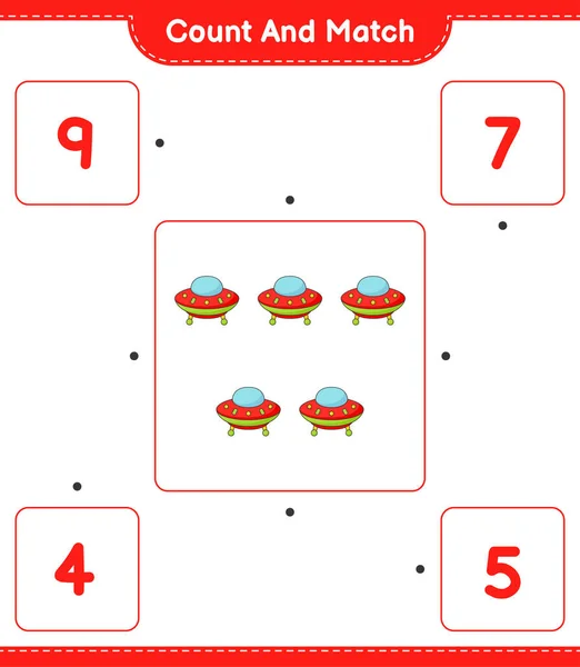 Zählen Und Übereinstimmen Die Anzahl Der Ufo Zählen Und Mit — Stockvektor