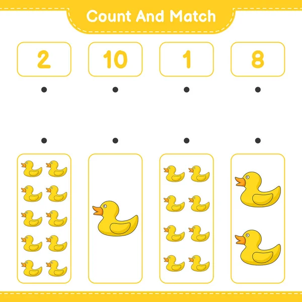 Conta Abbina Conta Numero Rubber Duck Abbina Numeri Giusti Gioco — Vettoriale Stock