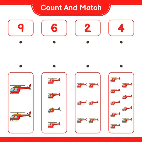 Подсчитайте Сравните Посчитайте Количество Вертолётов Сопоставьте Правильными Номерами Образовательные Игры — стоковый вектор