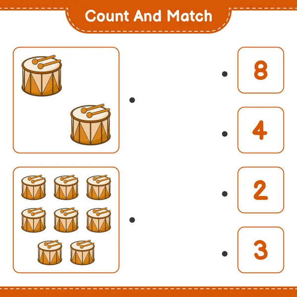 Tel Match Tel Het Aantal Drum Match Met Juiste Nummers — Stockvector