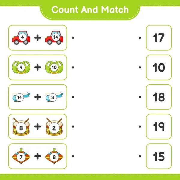 Zählen Und Übereinstimmen Zählen Sie Die Anzahl Von Auto Schnuller — Stockvektor