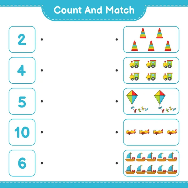 Zählen Und Übereinstimmen Zählen Sie Die Anzahl Von Pyramidenspielzeug Zug — Stockvektor