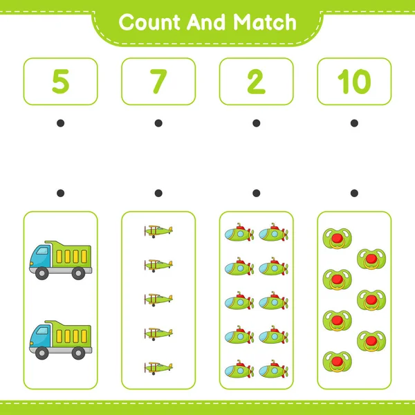计数和匹配 计数的数量 缓冲器和匹配与正确的数字 教育儿童游戏 可打印工作表 矢量图解 — 图库矢量图片