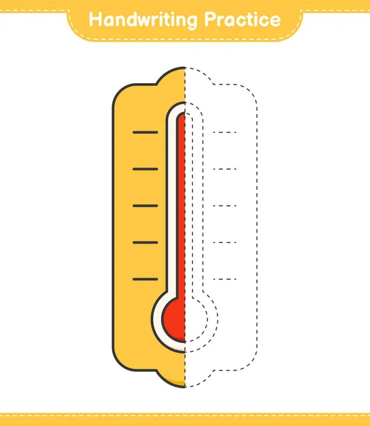 Handschrift Oefenen Traceerlijnen Van Thermometer Educatieve Kinderen Spel Werkblad Afdrukken — Stockvector